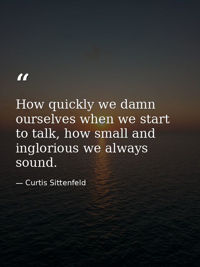 How quickly we damn ourselves when we start to talk, how small and inglorious we always sound. — Curtis Sittenfeld