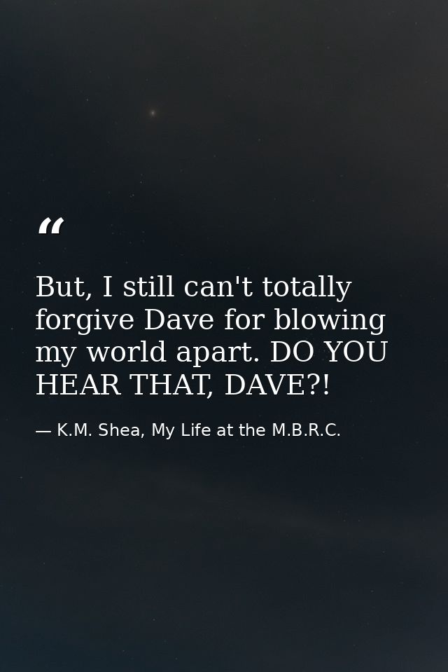 But, I still can't totally forgive Dave for blowing my world apart. DO YOU HEAR THAT, DAVE?! — K.M. Shea, My Life at the M.B.R.C.