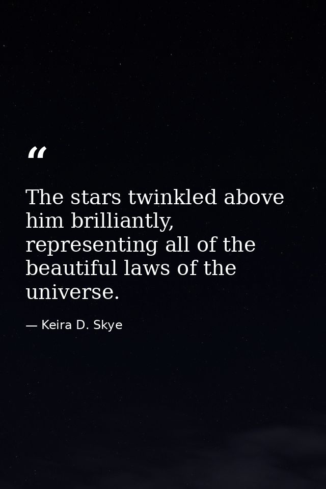 The stars twinkled above him brilliantly, representing all of the beautiful laws of the universe. — Keira D. Skye