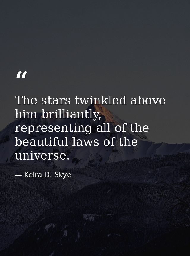 The stars twinkled above him brilliantly, representing all of the beautiful laws of the universe. — Keira D. Skye