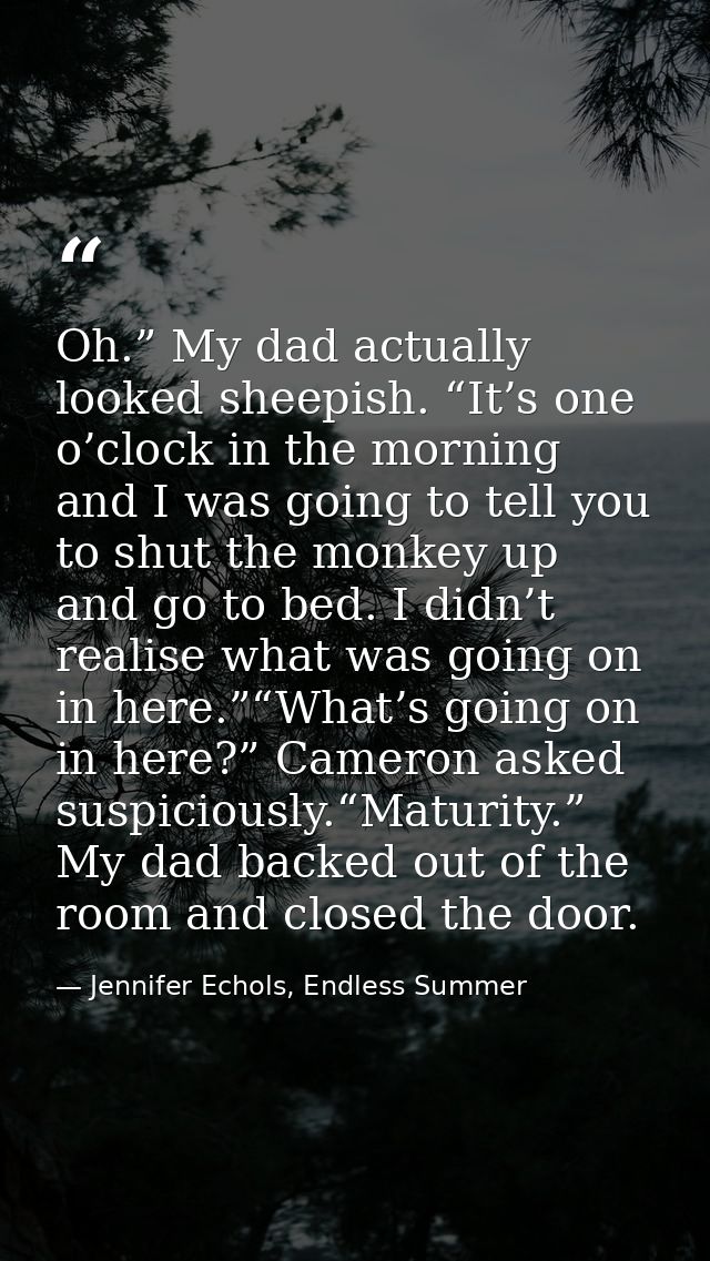 Oh.” My dad actually looked sheepish. “It’s one o’clock in the morning and I was going to tell you to shut the monkey up — Jennifer Echols, Endless Summer