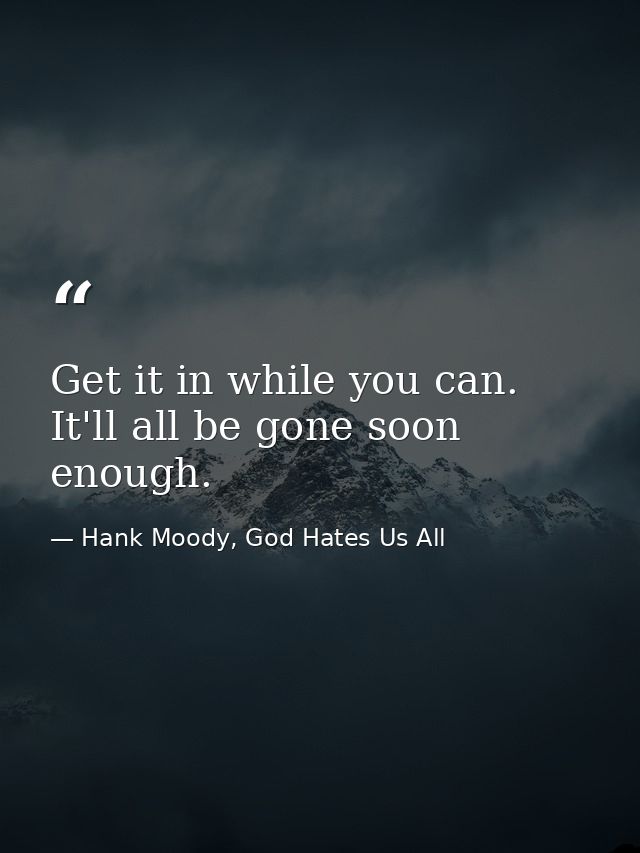 Get it in while you can. It'll all be gone soon enough. — Hank Moody, God Hates Us All