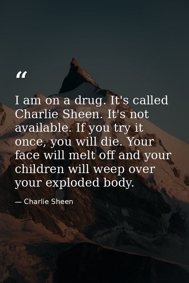 I am on a drug. It's called Charlie Sheen. It's not available. If you try it once, you will die. Your face will melt off — Charlie Sheen