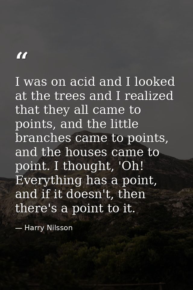 I was on acid and I looked at the trees and I realized that they all came to points, and the little branches came to poi — Harry Nilsson