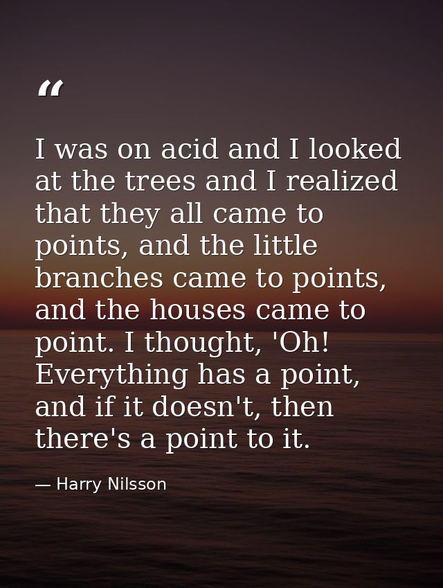 I was on acid and I looked at the trees and I realized that they all came to points, and the little branches came to poi — Harry Nilsson