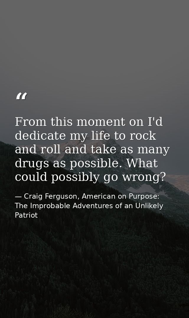 From this moment on I'd dedicate my life to rock and roll and take as many drugs as possible. What could possibly go wro — Craig Ferguson, American on Purpose: The Improbable Adventures of an Unlikely Patriot