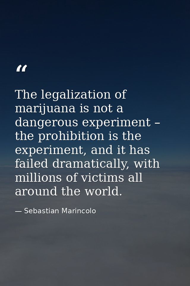 The legalization of marijuana is not a dangerous experiment – the prohibition is the experiment, and it has failed drama — Sebastian Marincolo