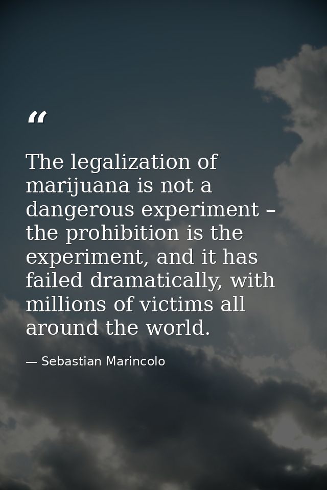 The legalization of marijuana is not a dangerous experiment – the prohibition is the experiment, and it has failed drama — Sebastian Marincolo