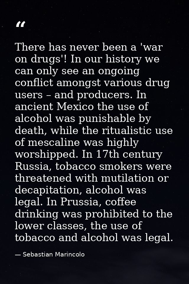 There has never been a 'war on drugs'! In our history we can only see an ongoing conflict amongst various drug users – a — Sebastian Marincolo