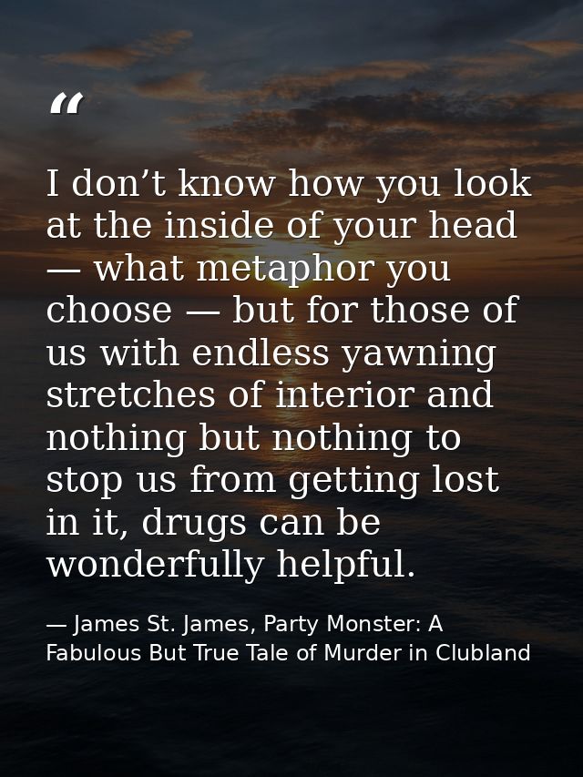 I don’t know how you look at the inside of your head — what metaphor you choose — but for those of us with endless yawni — James St. James, Party Monster: A Fabulous But True Tale of Murder in Clubland