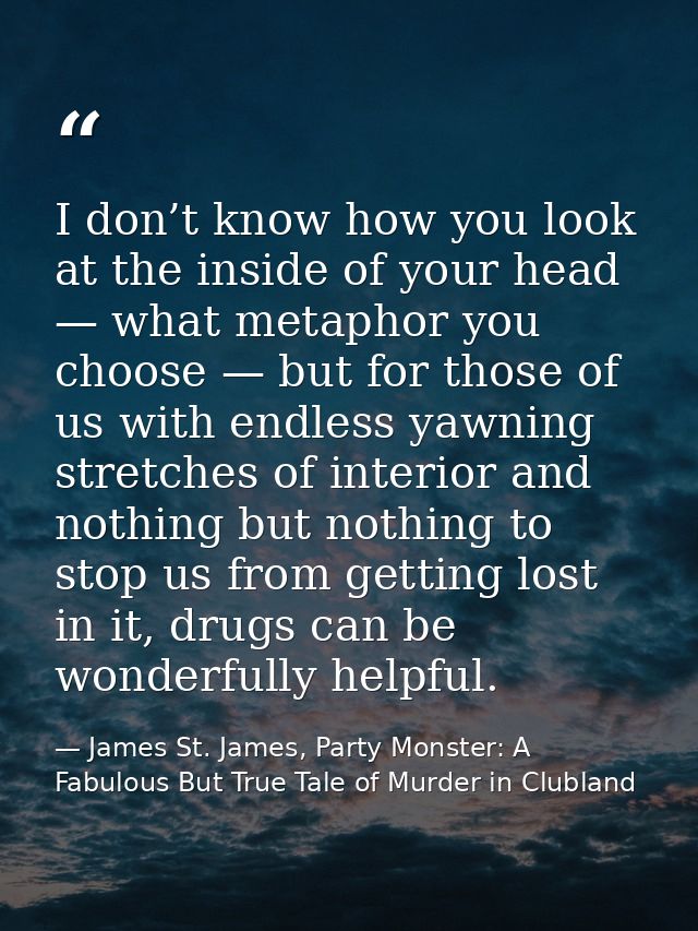 I don’t know how you look at the inside of your head — what metaphor you choose — but for those of us with endless yawni — James St. James, Party Monster: A Fabulous But True Tale of Murder in Clubland