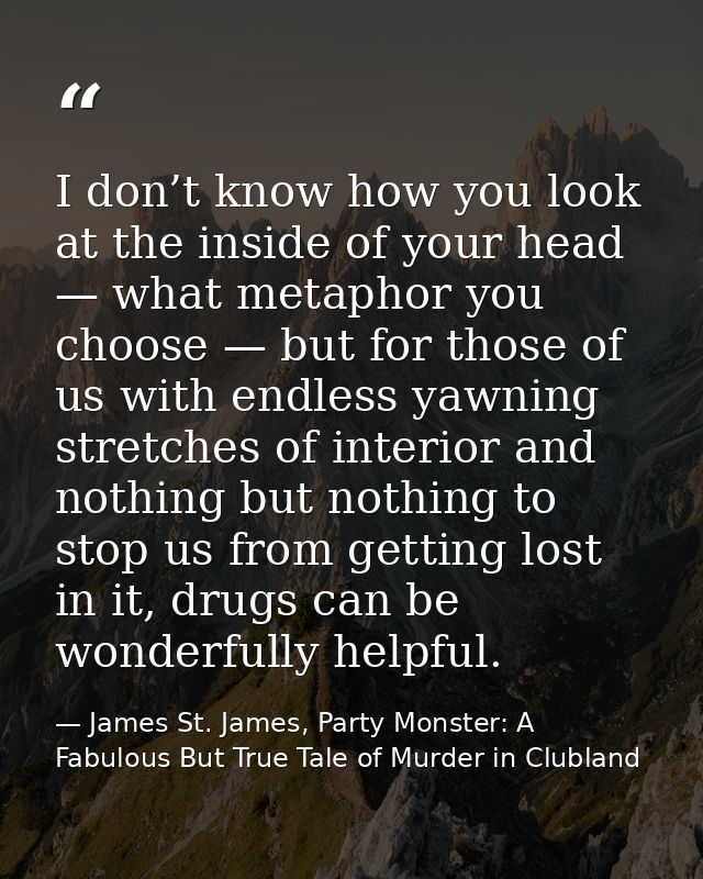 I don’t know how you look at the inside of your head — what metaphor you choose — but for those of us with endless yawni — James St. James, Party Monster: A Fabulous But True Tale of Murder in Clubland