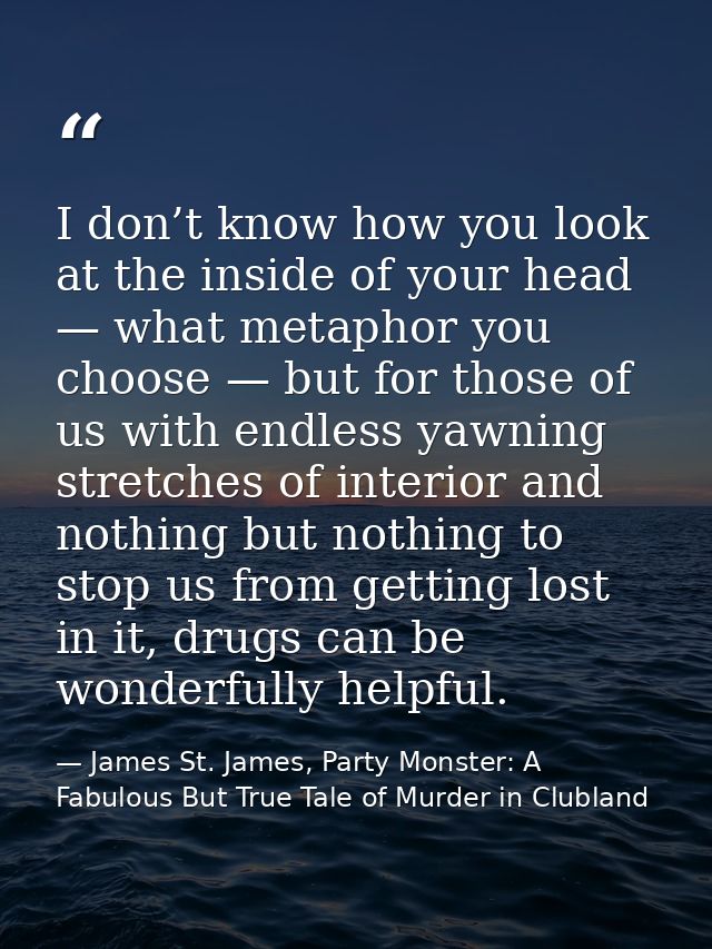 I don’t know how you look at the inside of your head — what metaphor you choose — but for those of us with endless yawni — James St. James, Party Monster: A Fabulous But True Tale of Murder in Clubland