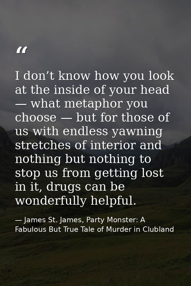 I don’t know how you look at the inside of your head — what metaphor you choose — but for those of us with endless yawni — James St. James, Party Monster: A Fabulous But True Tale of Murder in Clubland