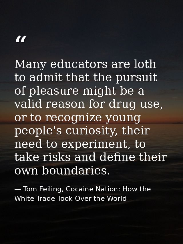 Many educators are loth to admit that the pursuit of pleasure might be a valid reason for drug use, or to recognize youn — Tom Feiling, Cocaine Nation: How the White Trade Took Over the World