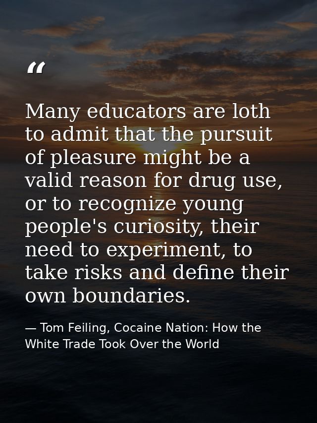 Many educators are loth to admit that the pursuit of pleasure might be a valid reason for drug use, or to recognize youn — Tom Feiling, Cocaine Nation: How the White Trade Took Over the World