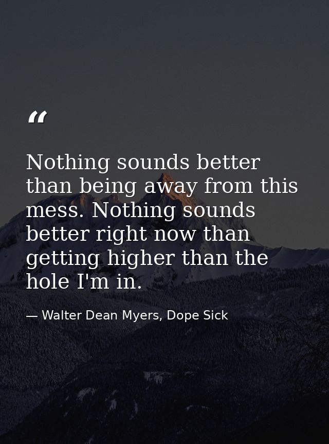 Nothing sounds better than being away from this mess. Nothing sounds better right now than getting higher than the hole  — Walter Dean Myers, Dope Sick