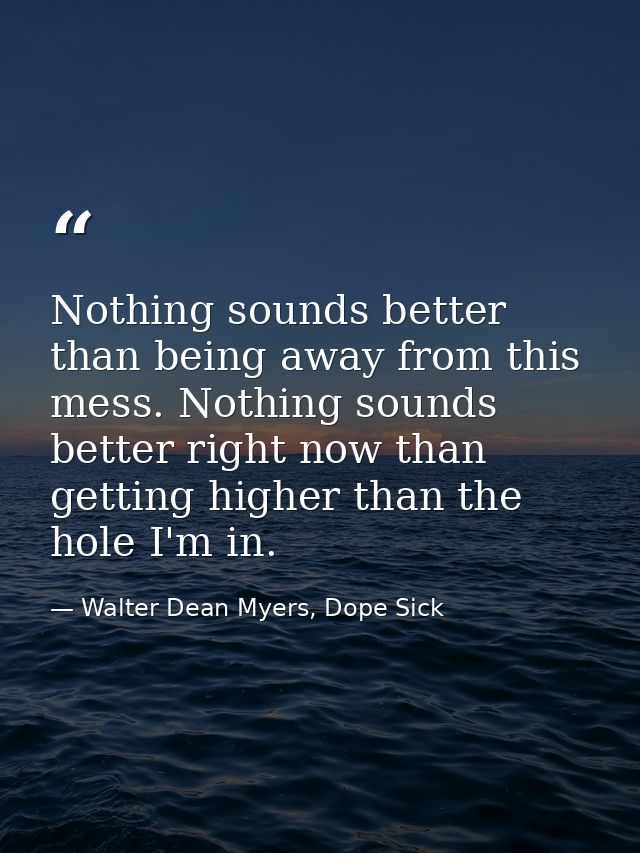 Nothing sounds better than being away from this mess. Nothing sounds better right now than getting higher than the hole  — Walter Dean Myers, Dope Sick