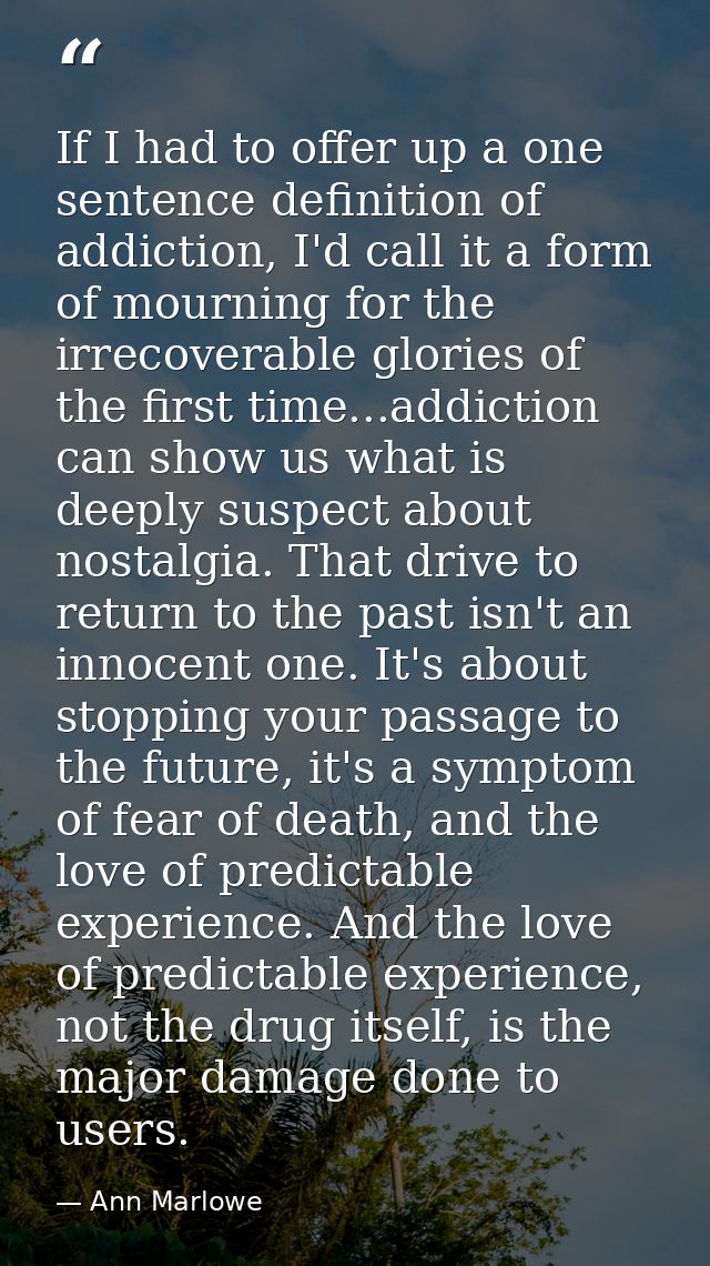 If I had to offer up a one sentence definition of addiction, I'd call it a form of mourning for the irrecoverable glorie — Ann Marlowe