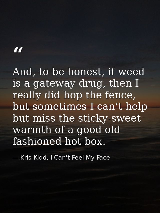 And, to be honest, if weed is a gateway drug, then I really did hop the fence, but sometimes I can’t help but miss the s — Kris Kidd, I Can't Feel My Face