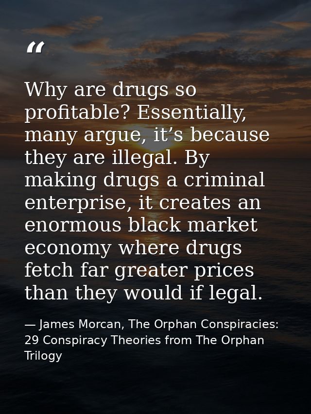 Why are drugs so profitable? Essentially, many argue, it’s because they are illegal. By making drugs a criminal enterpri — James Morcan, The Orphan Conspiracies: 29 Conspiracy Theories from The Orphan Trilogy