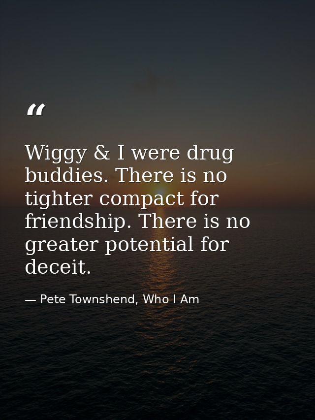 Wiggy & I were drug buddies. There is no tighter compact for friendship. There is no greater potential for deceit. — Pete Townshend, Who I Am