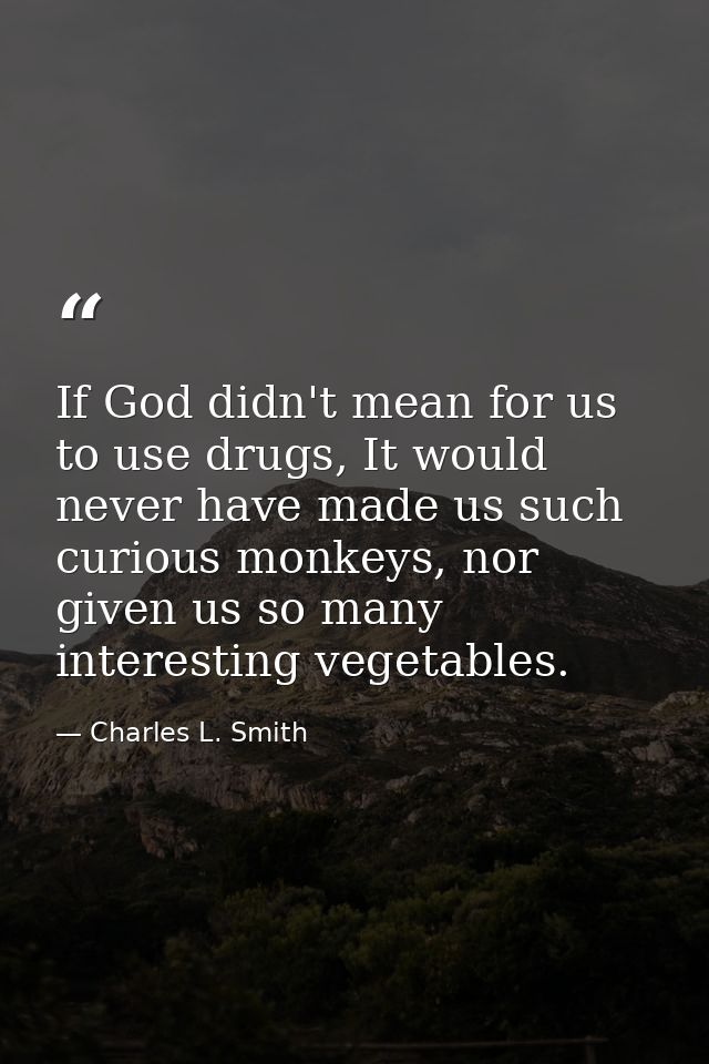 If God didn't mean for us to use drugs, It would never have made us such curious monkeys, nor given us so many interesti — Charles L. Smith