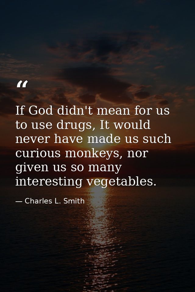 If God didn't mean for us to use drugs, It would never have made us such curious monkeys, nor given us so many interesti — Charles L. Smith