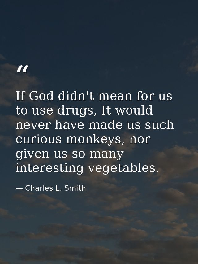 If God didn't mean for us to use drugs, It would never have made us such curious monkeys, nor given us so many interesti — Charles L. Smith