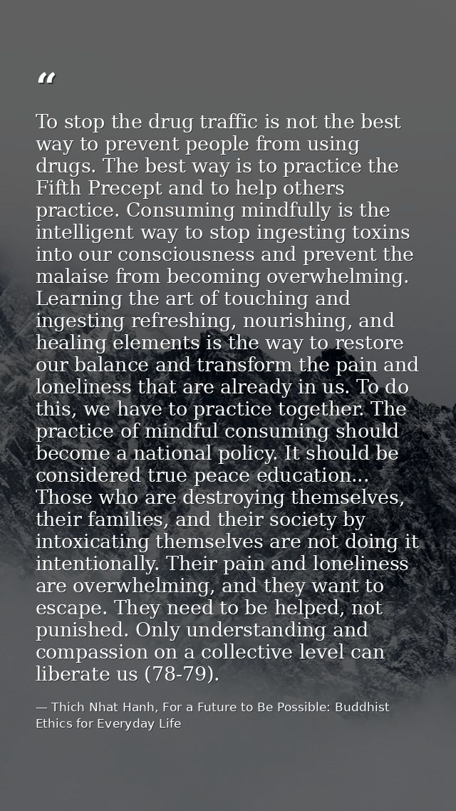 To stop the drug traffic is not the best way to prevent people from using drugs. The best way is to practice the Fifth P — Thich Nhat Hanh, For a Future to Be Possible: Buddhist Ethics for Everyday Life