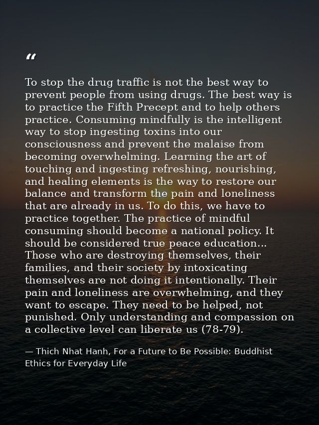 To stop the drug traffic is not the best way to prevent people from using drugs. The best way is to practice the Fifth P — Thich Nhat Hanh, For a Future to Be Possible: Buddhist Ethics for Everyday Life