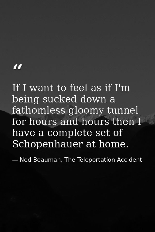 If I want to feel as if I'm being sucked down a fathomless gloomy tunnel for hours and hours then I have a complete set  — Ned Beauman, The Teleportation Accident