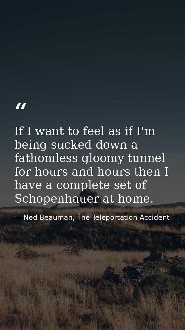 If I want to feel as if I'm being sucked down a fathomless gloomy tunnel for hours and hours then I have a complete set  — Ned Beauman, The Teleportation Accident