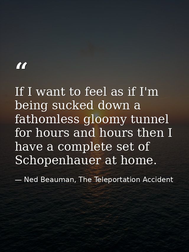 If I want to feel as if I'm being sucked down a fathomless gloomy tunnel for hours and hours then I have a complete set  — Ned Beauman, The Teleportation Accident