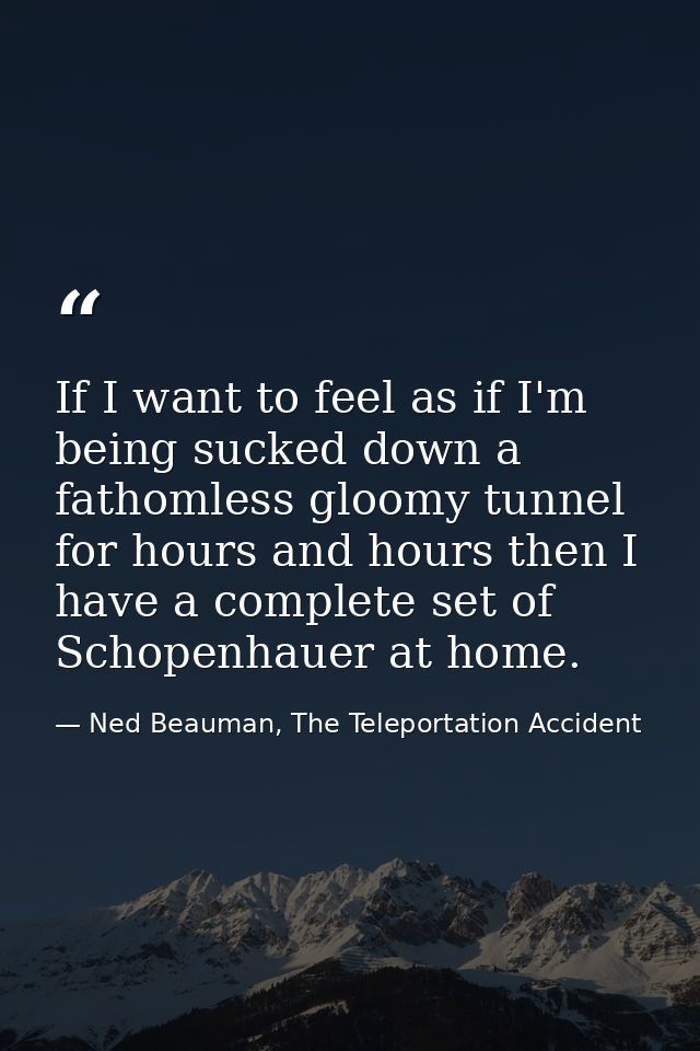 If I want to feel as if I'm being sucked down a fathomless gloomy tunnel for hours and hours then I have a complete set  — Ned Beauman, The Teleportation Accident