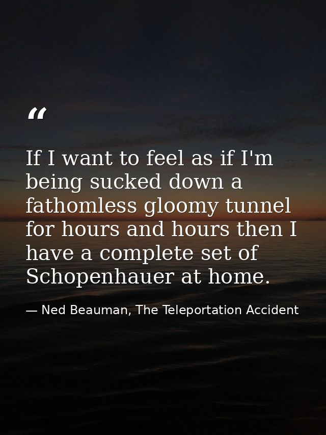 If I want to feel as if I'm being sucked down a fathomless gloomy tunnel for hours and hours then I have a complete set  — Ned Beauman, The Teleportation Accident