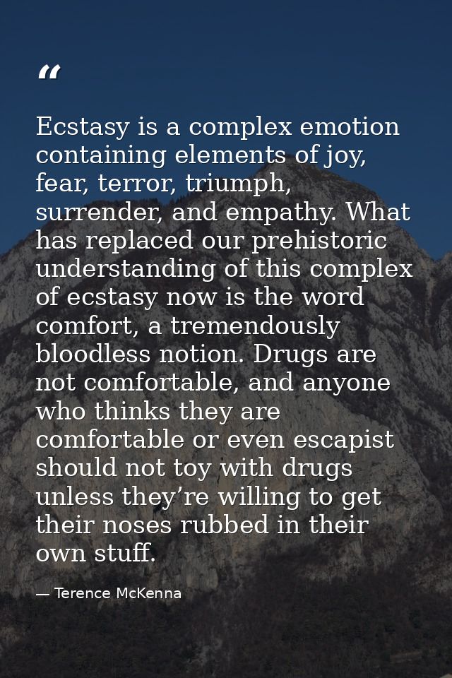 Ecstasy is a complex emotion containing elements of joy, fear, terror, triumph, surrender, and empathy. What has replace — Terence McKenna
