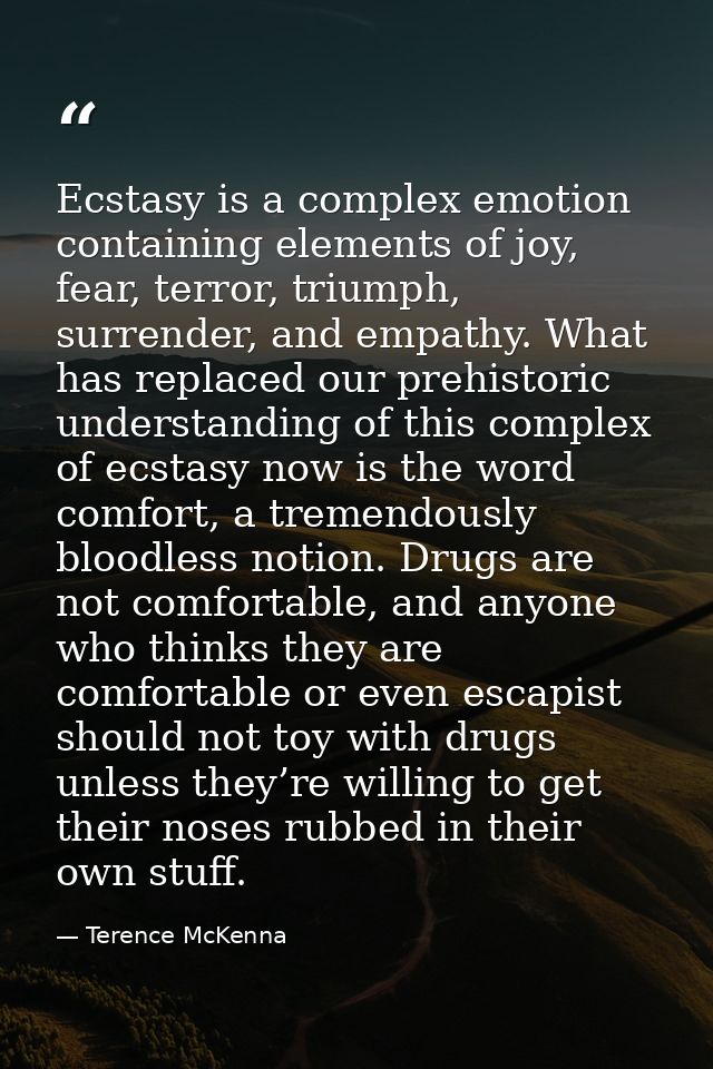 Ecstasy is a complex emotion containing elements of joy, fear, terror, triumph, surrender, and empathy. What has replace — Terence McKenna