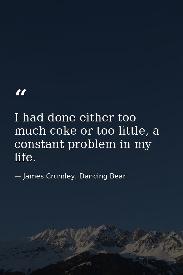 I had done either too much coke or too little, a constant problem in my life. — James Crumley, Dancing Bear