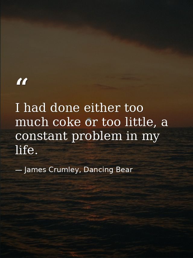 I had done either too much coke or too little, a constant problem in my life. — James Crumley, Dancing Bear