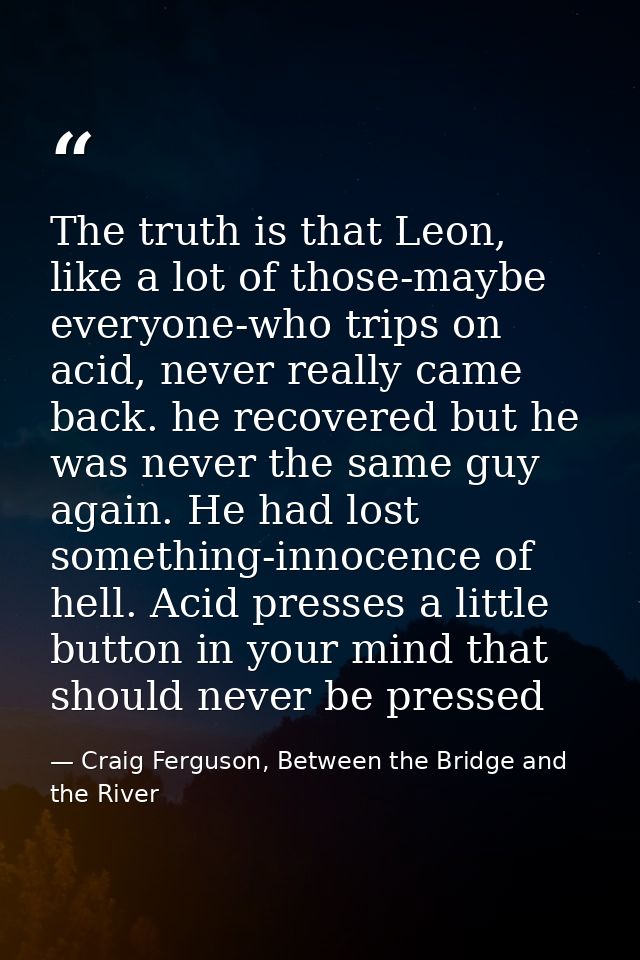 The truth is that Leon, like a lot of those-maybe everyone-who trips on acid, never really came back. he recovered but h — Craig Ferguson, Between the Bridge and the River