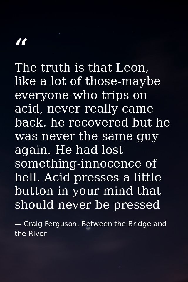 The truth is that Leon, like a lot of those-maybe everyone-who trips on acid, never really came back. he recovered but h — Craig Ferguson, Between the Bridge and the River