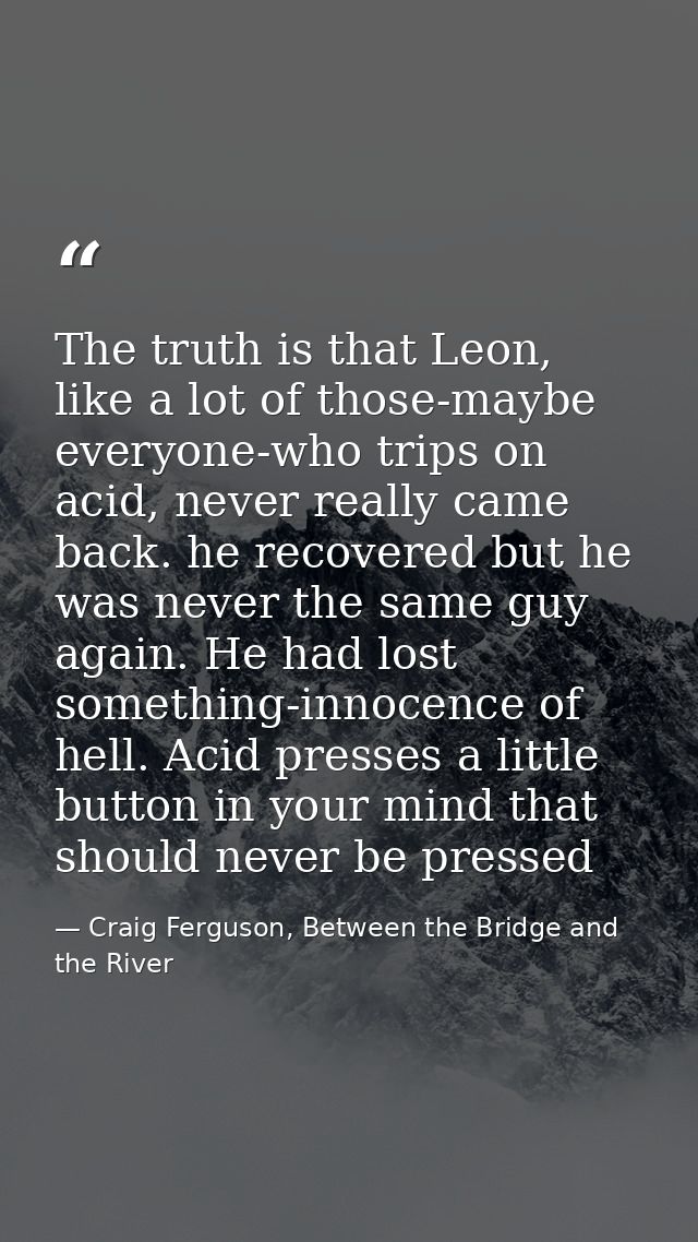 The truth is that Leon, like a lot of those-maybe everyone-who trips on acid, never really came back. he recovered but h — Craig Ferguson, Between the Bridge and the River