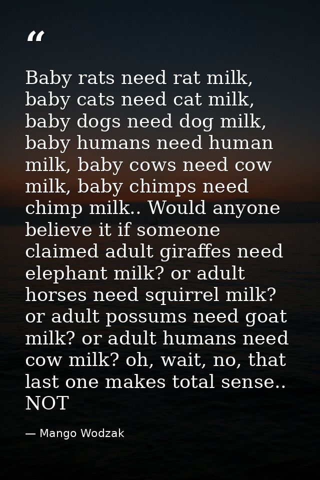 Baby rats need rat milk, baby cats need cat milk, baby dogs need dog milk, baby humans need human milk, baby cows need c — Mango Wodzak