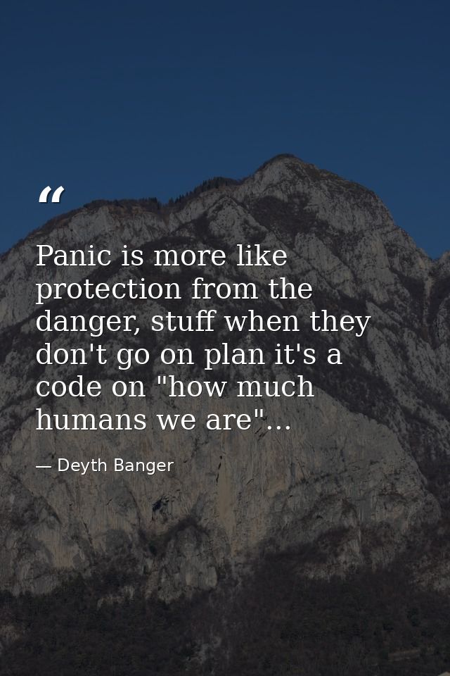 Panic is more like protection from the danger, stuff when they don't go on plan it's a code on "how much humans we are". — Deyth Banger