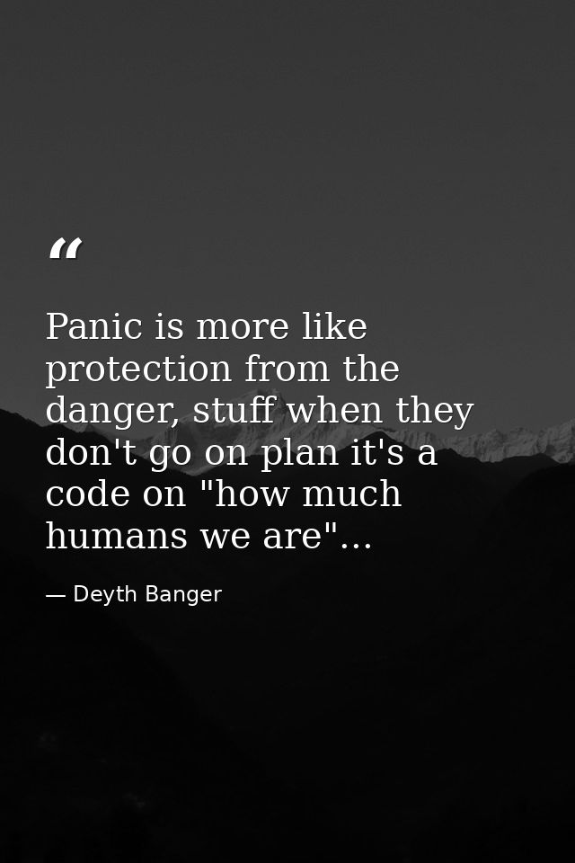 Panic is more like protection from the danger, stuff when they don't go on plan it's a code on "how much humans we are". — Deyth Banger