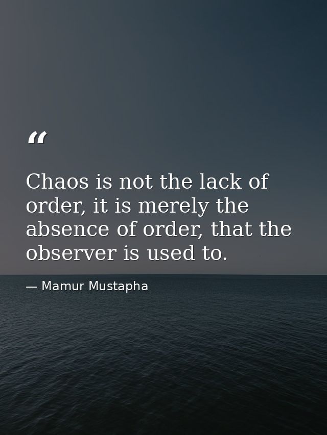 Chaos is not the lack of order, it is merely the absence of order, that the observer is used to. — Mamur Mustapha