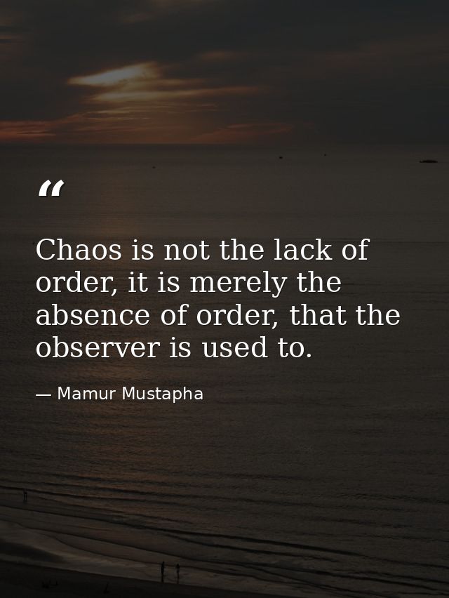 Chaos is not the lack of order, it is merely the absence of order, that the observer is used to. — Mamur Mustapha