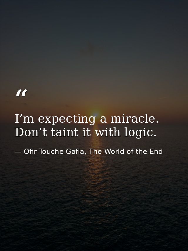 I’m expecting a miracle. Don’t taint it with logic. — Ofir Touche Gafla, The World of the End
