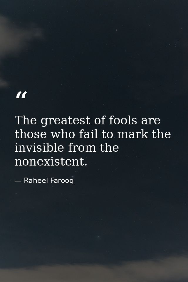 The greatest of fools are those who fail to mark the invisible from the nonexistent. — Raheel Farooq
